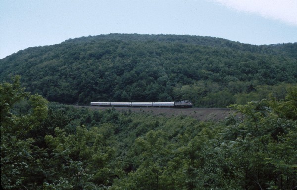 Amtrak Pennsylvanian rounding Horseshoe Curve, PA