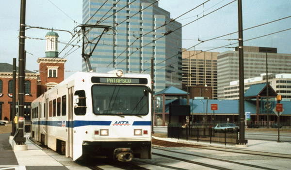 Light rail train at Camden Yards